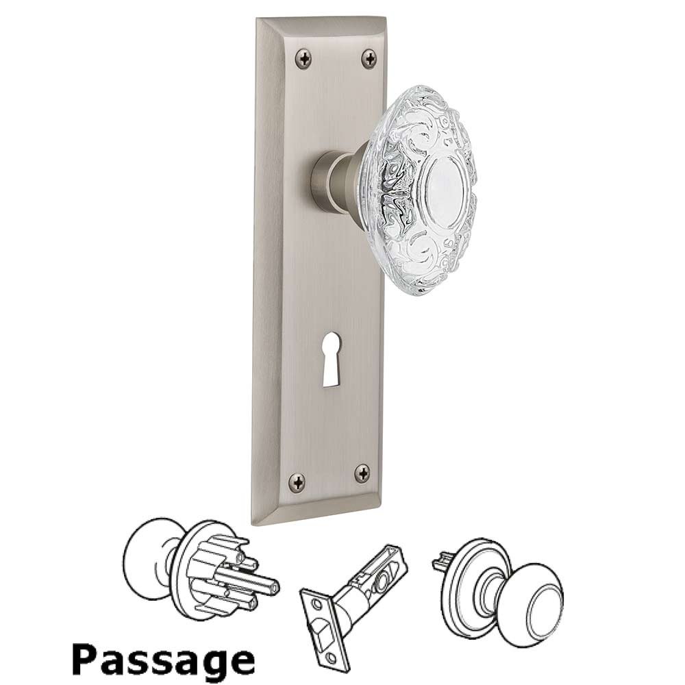 Passage - New York Plate With Keyhole and Crystal Victorian Knob in Satin Nickel