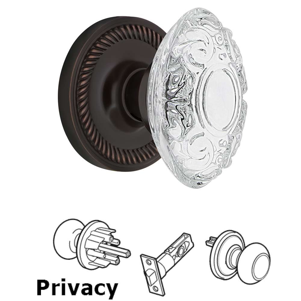 Privacy - Rope Rosette With Crystal Victorian Knob in Unlacquered Brass