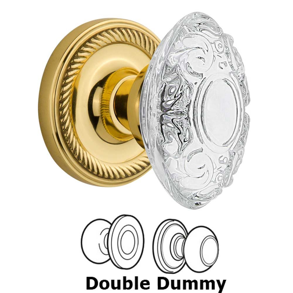 Double Dummy - Rope Rosette With Crystal Victorian Knob in Unlacquered Brass