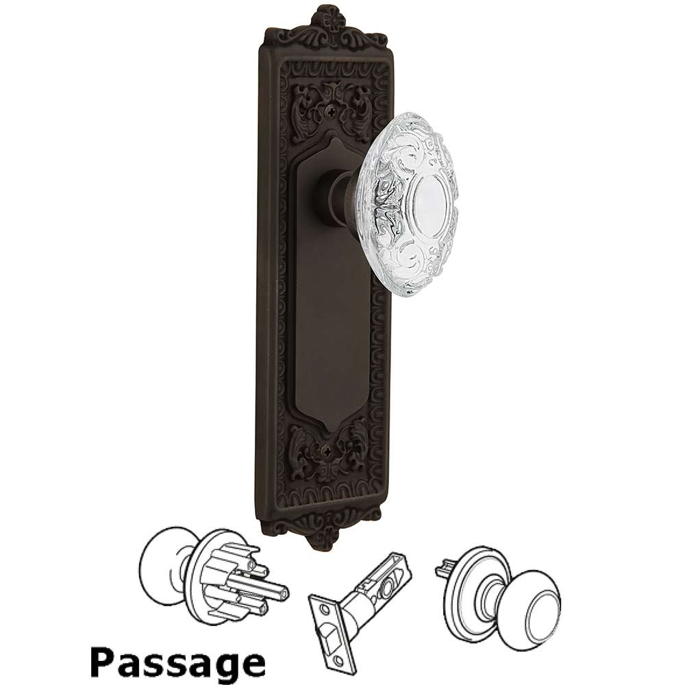 Passage - Egg & Dart Plate With Crystal Victorian Knob in Oil-Rubbed Bronze