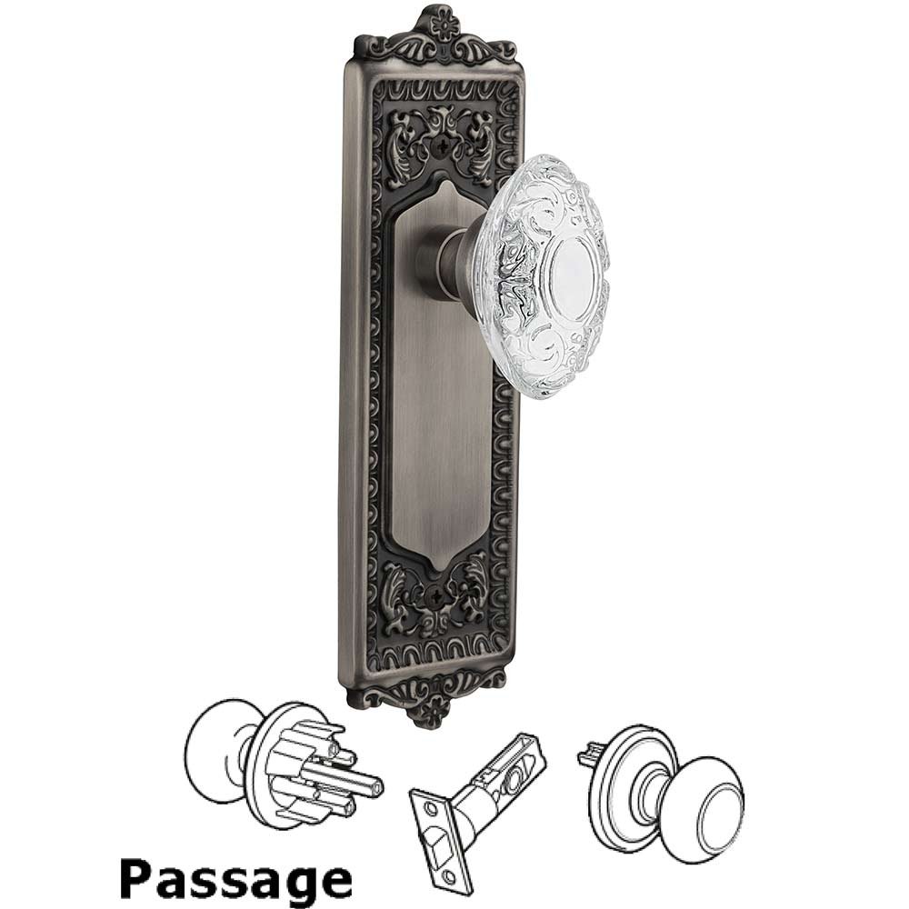 Passage - Egg & Dart Plate With Crystal Victorian Knob in Antique Pewter