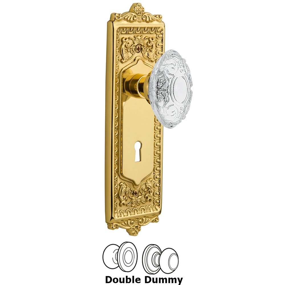 Double Dummy - Egg & Dart Plate With Keyhole and Crystal Victorian Knob in Unlacquered Brass