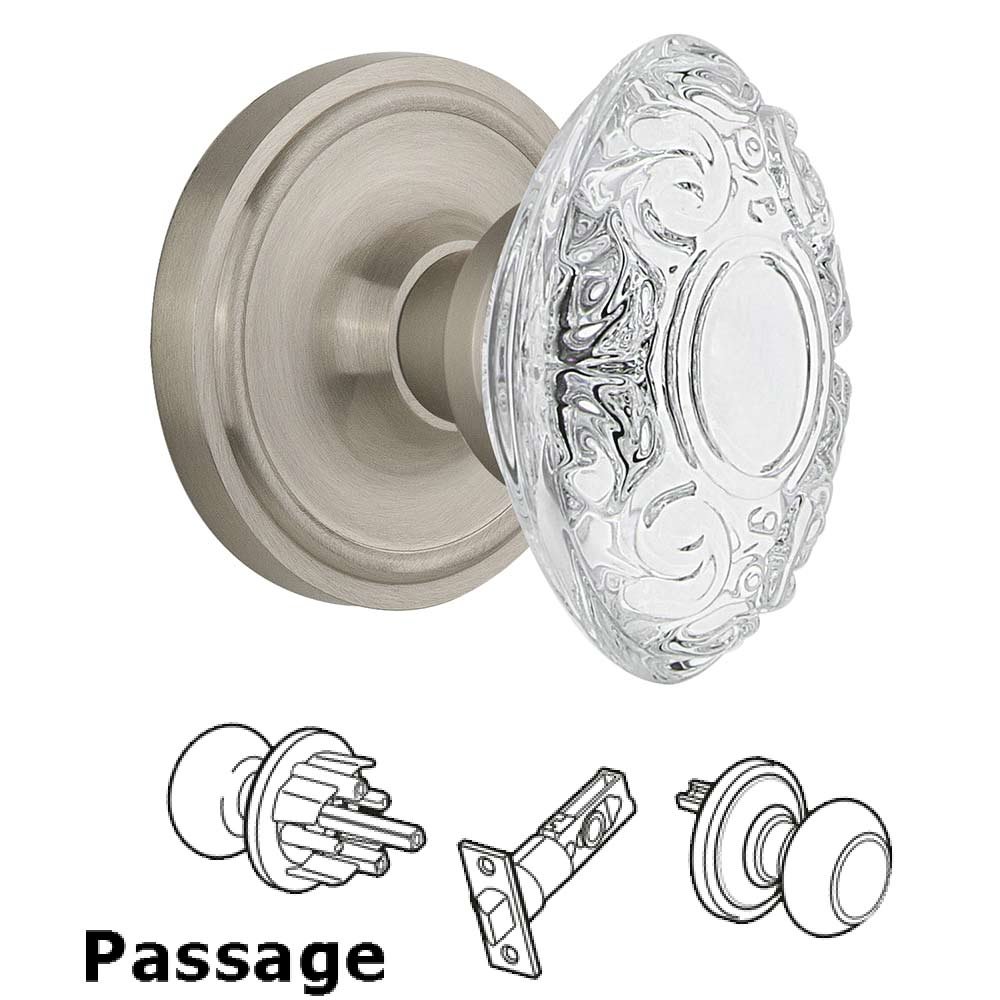 Passage - Classic Rosette With Crystal Victorian Knob in Satin Nickel