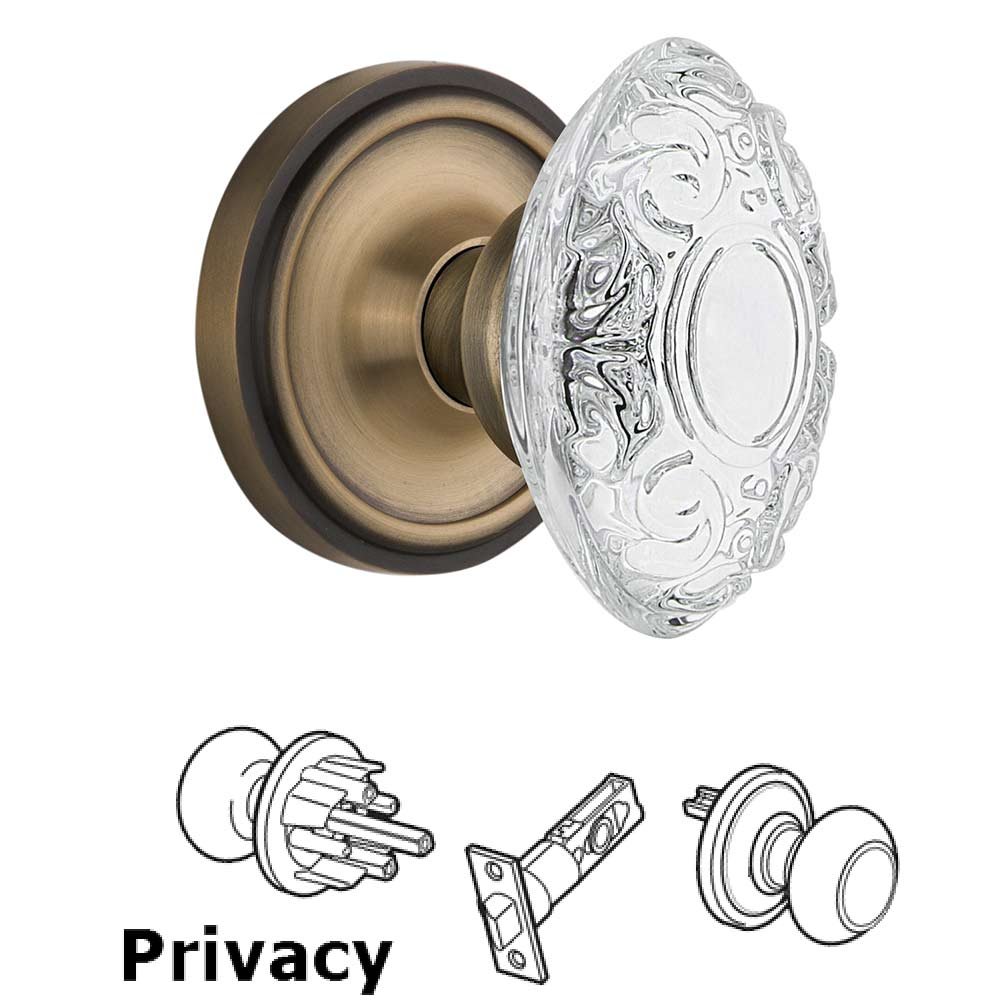Privacy - Classic Rosette With Crystal Victorian Knob in Antique Brass