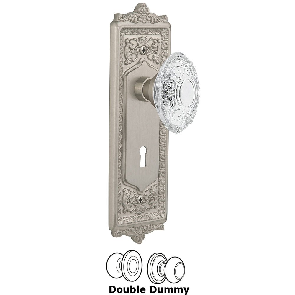 Double Dummy - Egg & Dart Plate With Keyhole and Crystal Victorian Knob in Satin Nickel