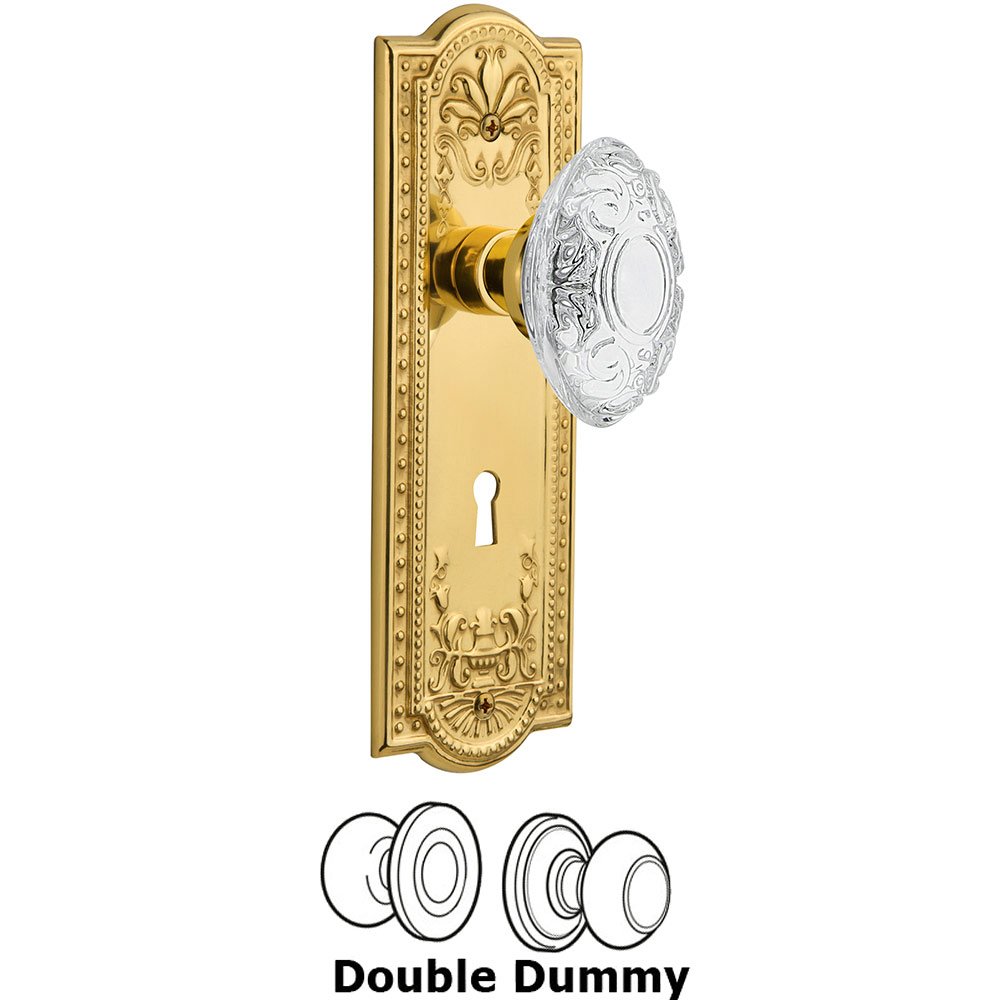 Double Dummy - Meadows Plate With Keyhole and Crystal Victorian Knob in Polished Brass