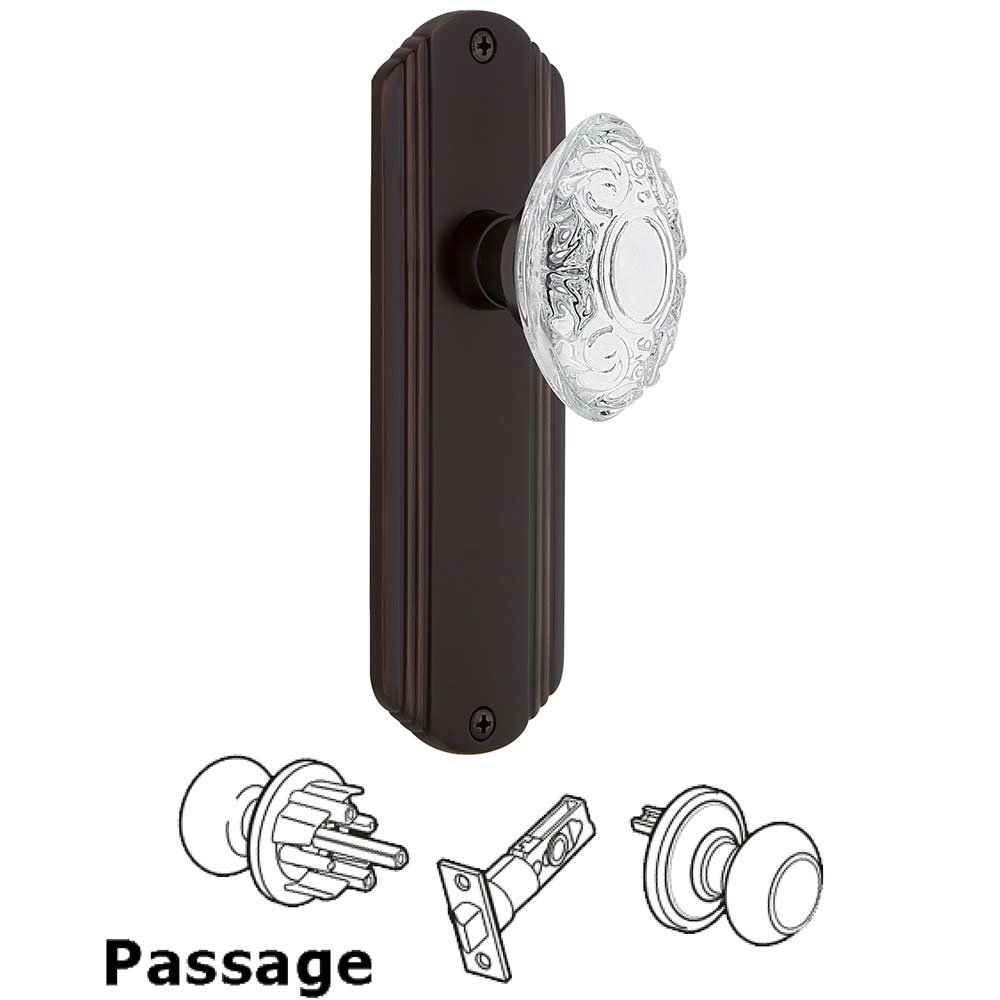 Passage - Deco Plate With Crystal Victorian Knob in Timeless Bronze
