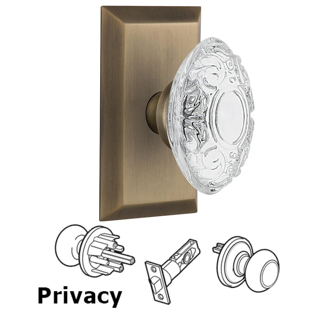 Privacy - Studio Plate With Crystal Victorian Knob in Antique Brass