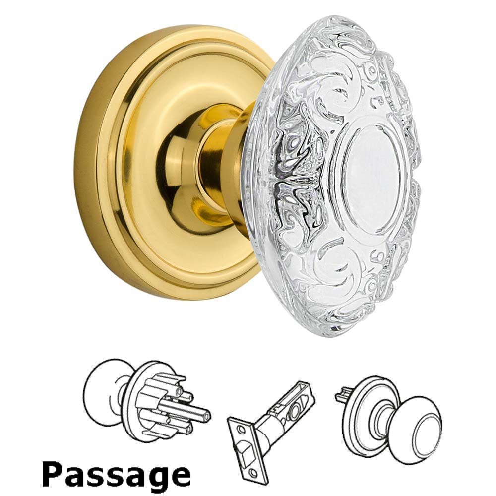 Passage - Classic Rosette With Crystal Victorian Knob in Unlacquered Brass