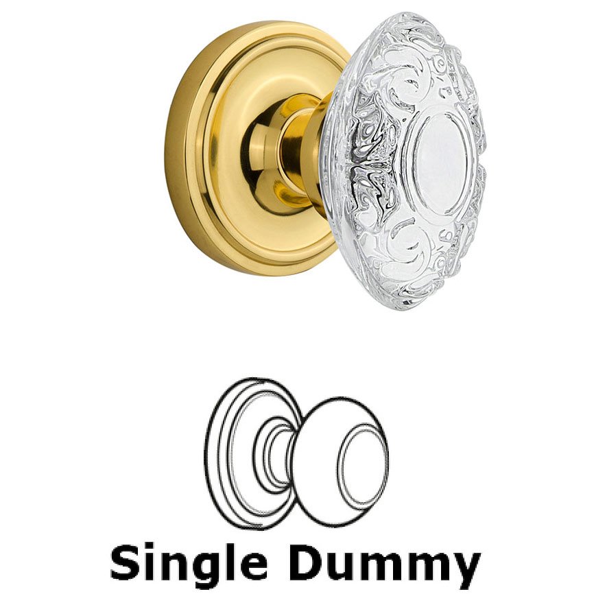 Single Dummy Classic Rosette With Crystal Victorian Knob in Unlacquered Brass