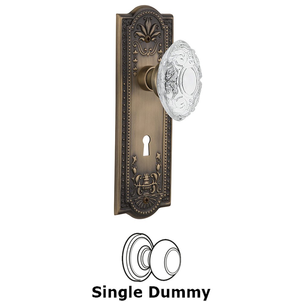 Single Dummy - Meadows Plate With Keyhole and Crystal Victorian Knob in Antique Brass
