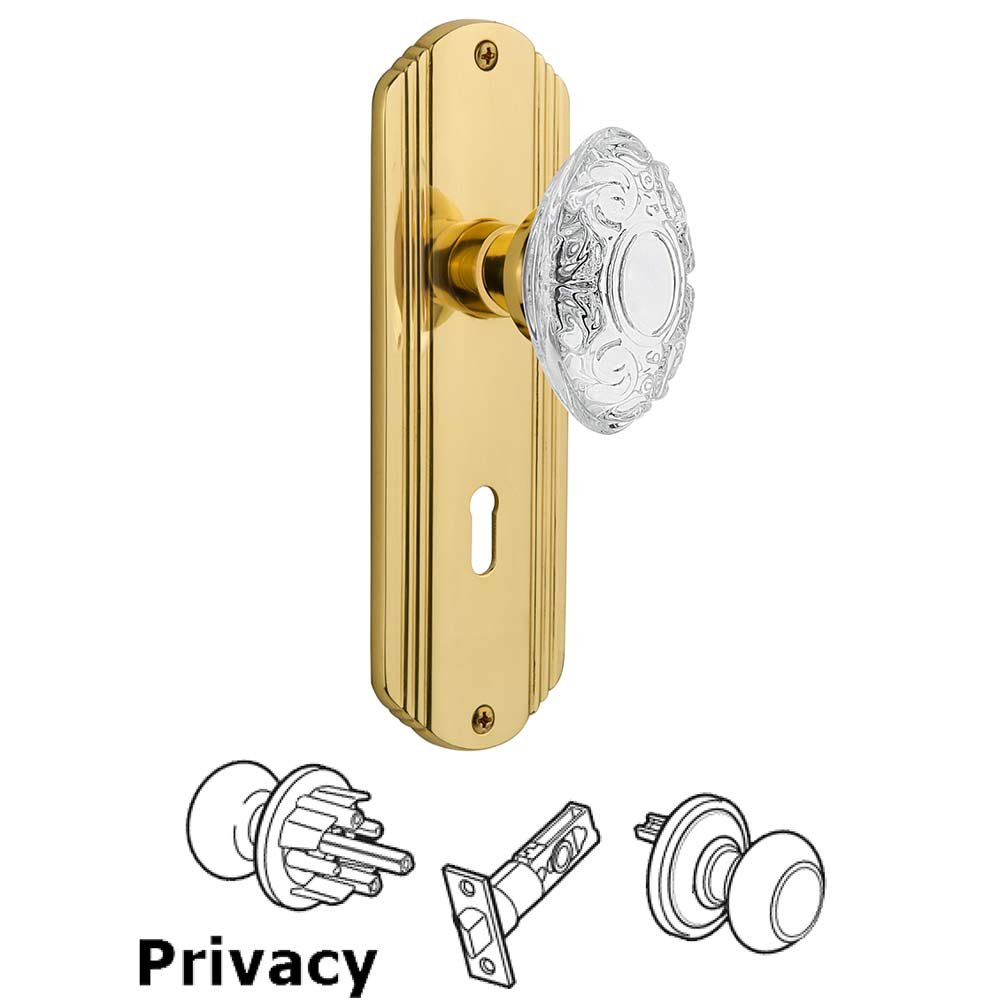 Privacy - Deco Plate With Keyhole and Crystal Victorian Knob in Unlacquered Brass