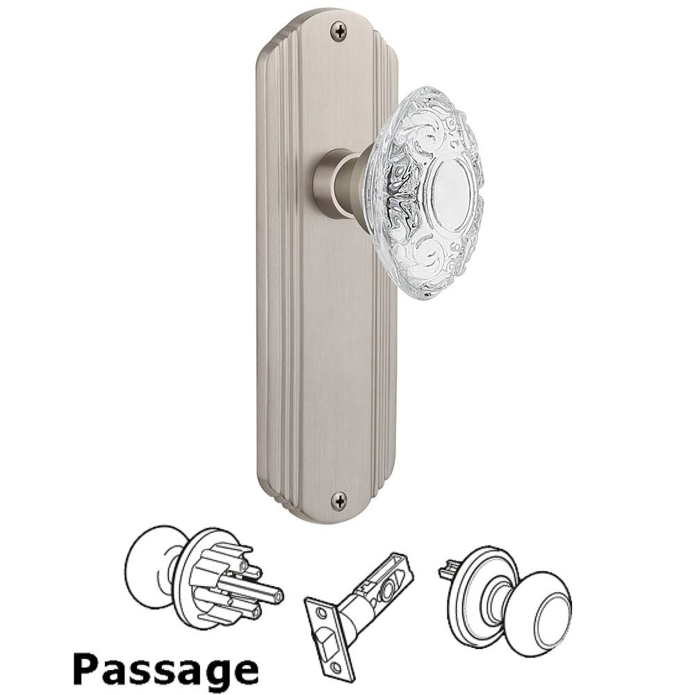 Passage - Deco Plate With Crystal Victorian Knob in Satin Nickel