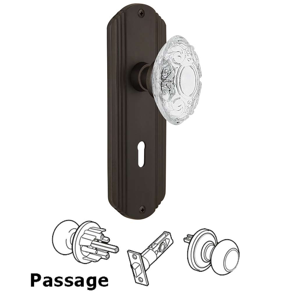 Passage - Deco Plate With Keyhole and Crystal Victorian Knob in Oil-Rubbed Bronze