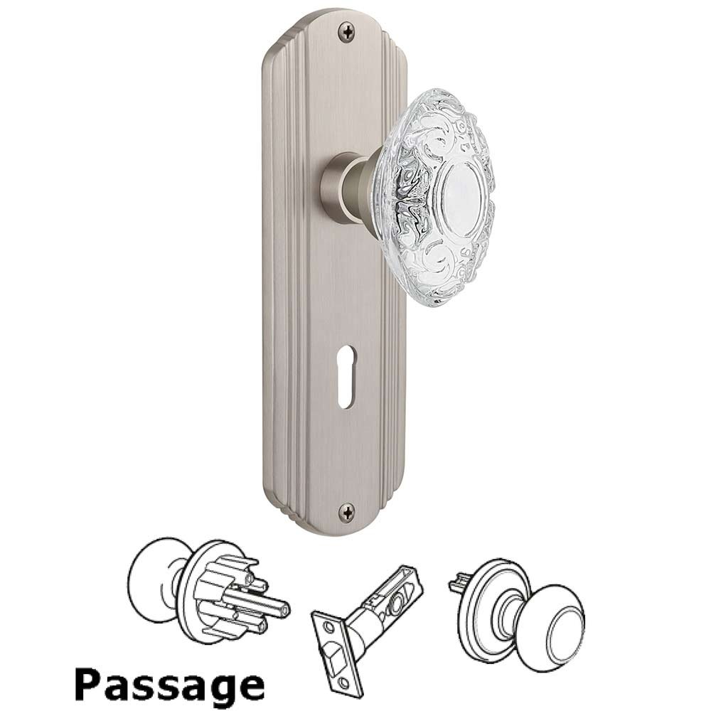 Passage - Deco Plate With Keyhole and Crystal Victorian Knob in Satin Nickel