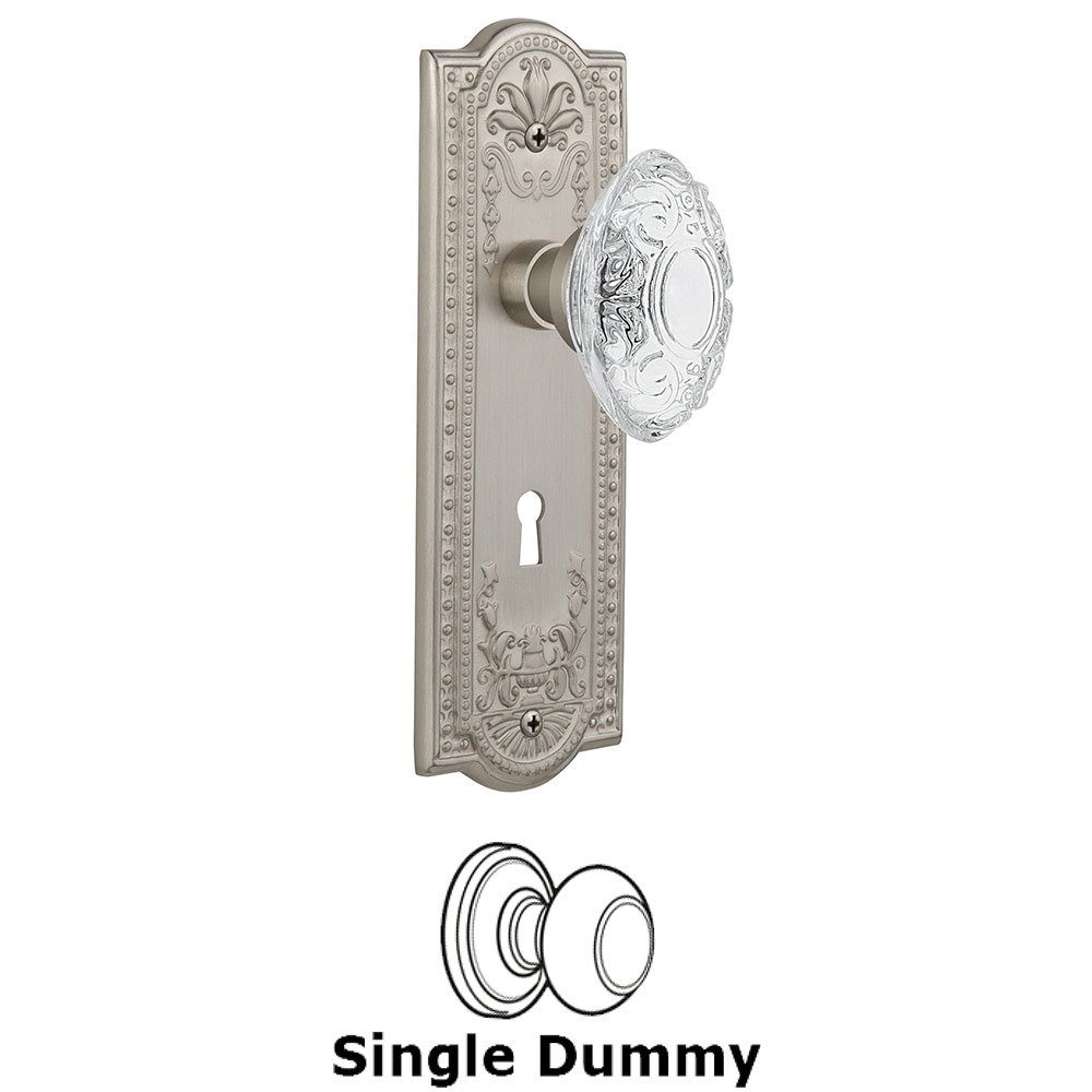 Single Dummy - Meadows Plate With Keyhole and Crystal Victorian Knob in Satin Nickel