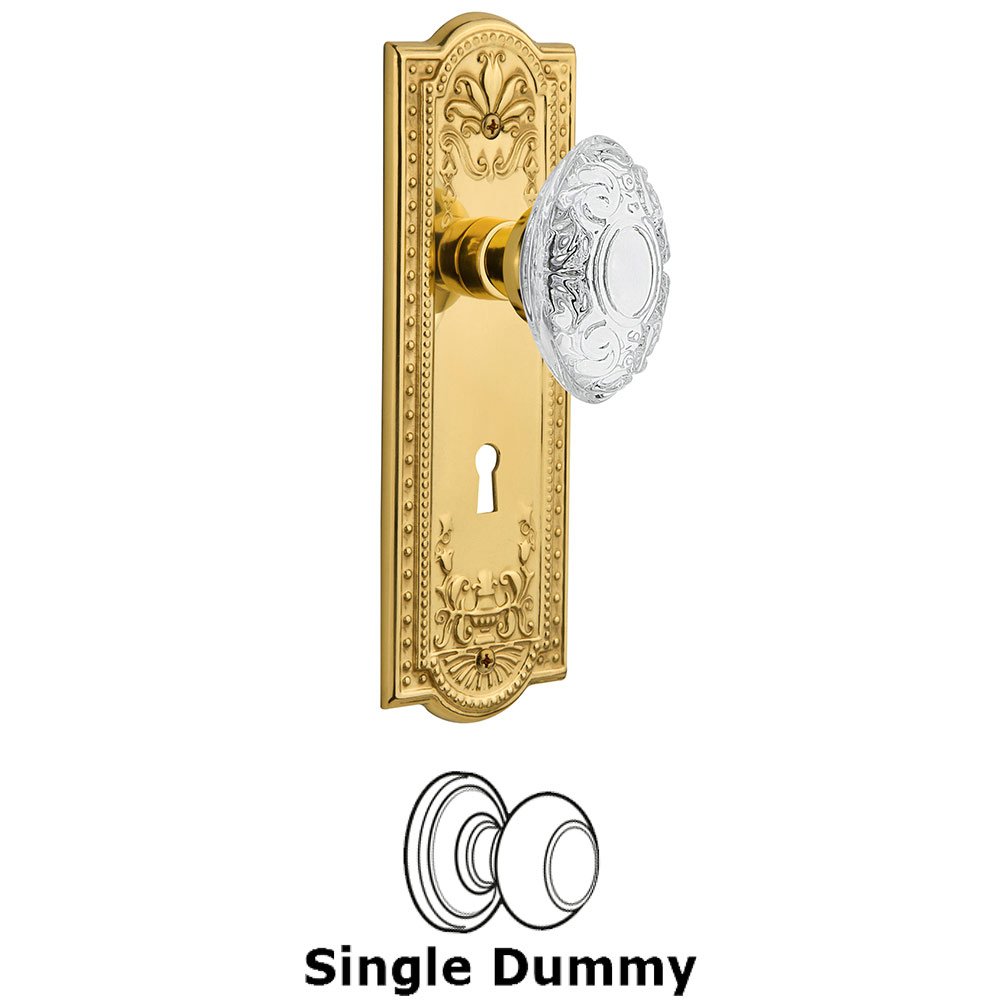 Single Dummy - Meadows Plate With Keyhole and Crystal Victorian Knob in Polished Brass