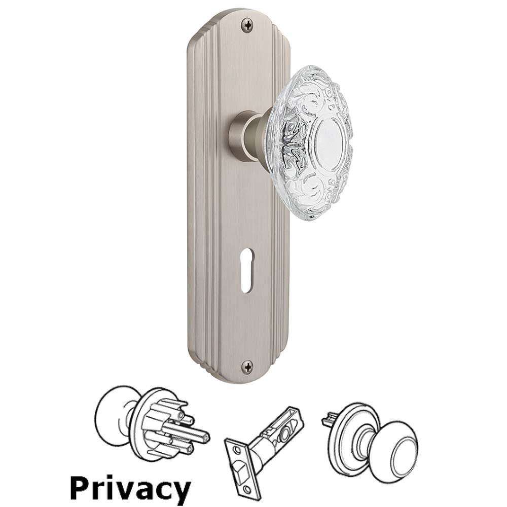 Privacy - Deco Plate With Keyhole and Crystal Victorian Knob in Satin Nickel