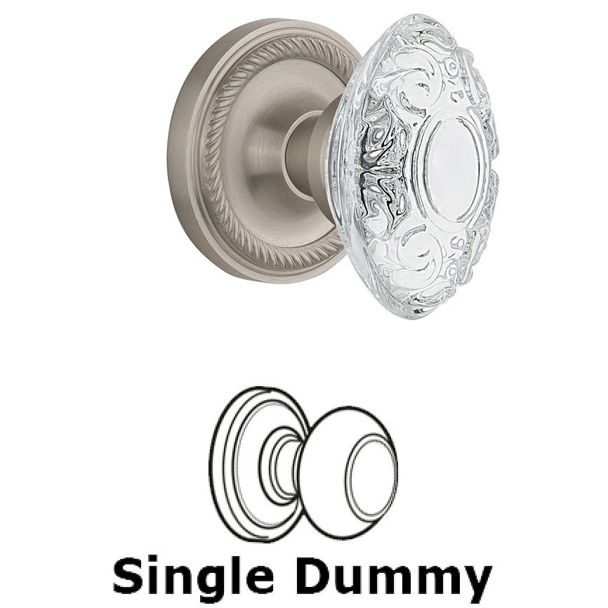 Single Dummy - Rope Rosette With Crystal Victorian Knob in Satin Nickel