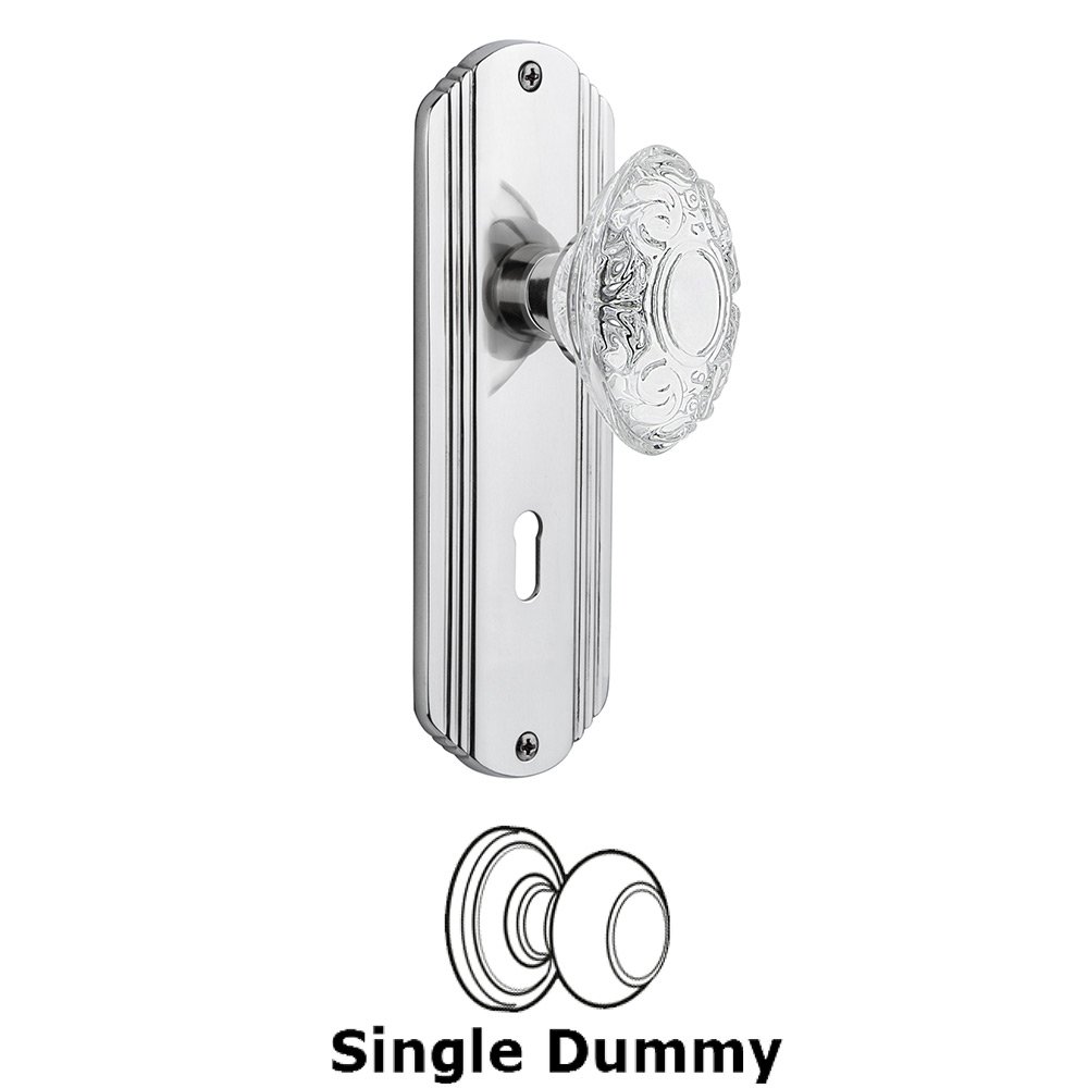 Single Dummy - Deco Plate With Keyhole and Crystal Victorian Knob in Bright Chrome