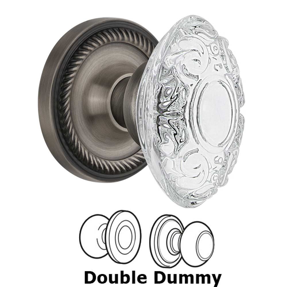 Double Dummy - Rope Rosette With Crystal Victorian Knob in Antique Pewter