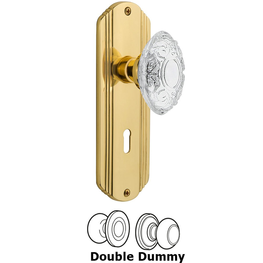 Double Dummy - Deco Plate With Keyhole and Crystal Victorian Knob in Polished Brass