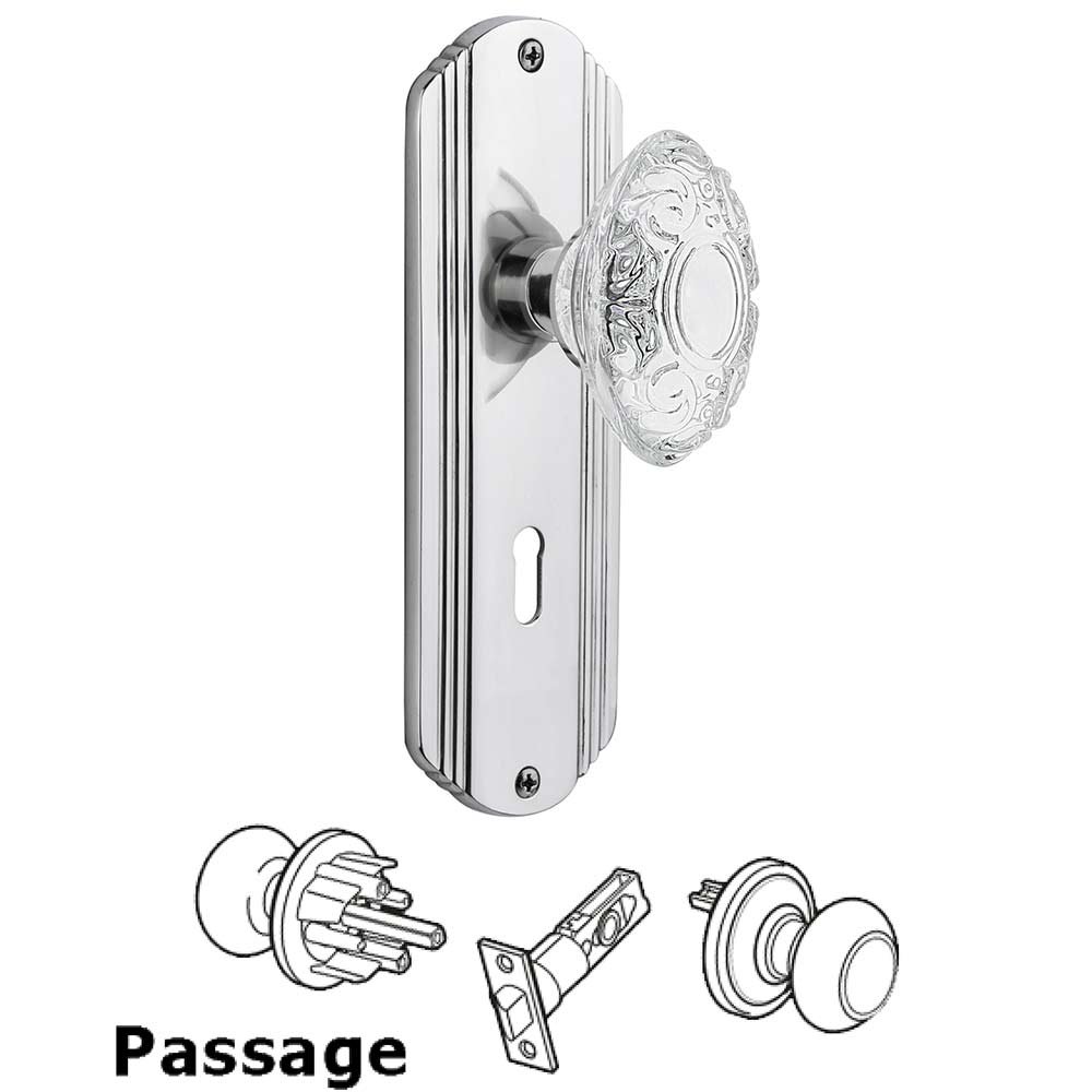 Passage - Deco Plate With Keyhole and Crystal Victorian Knob in Bright Chrome