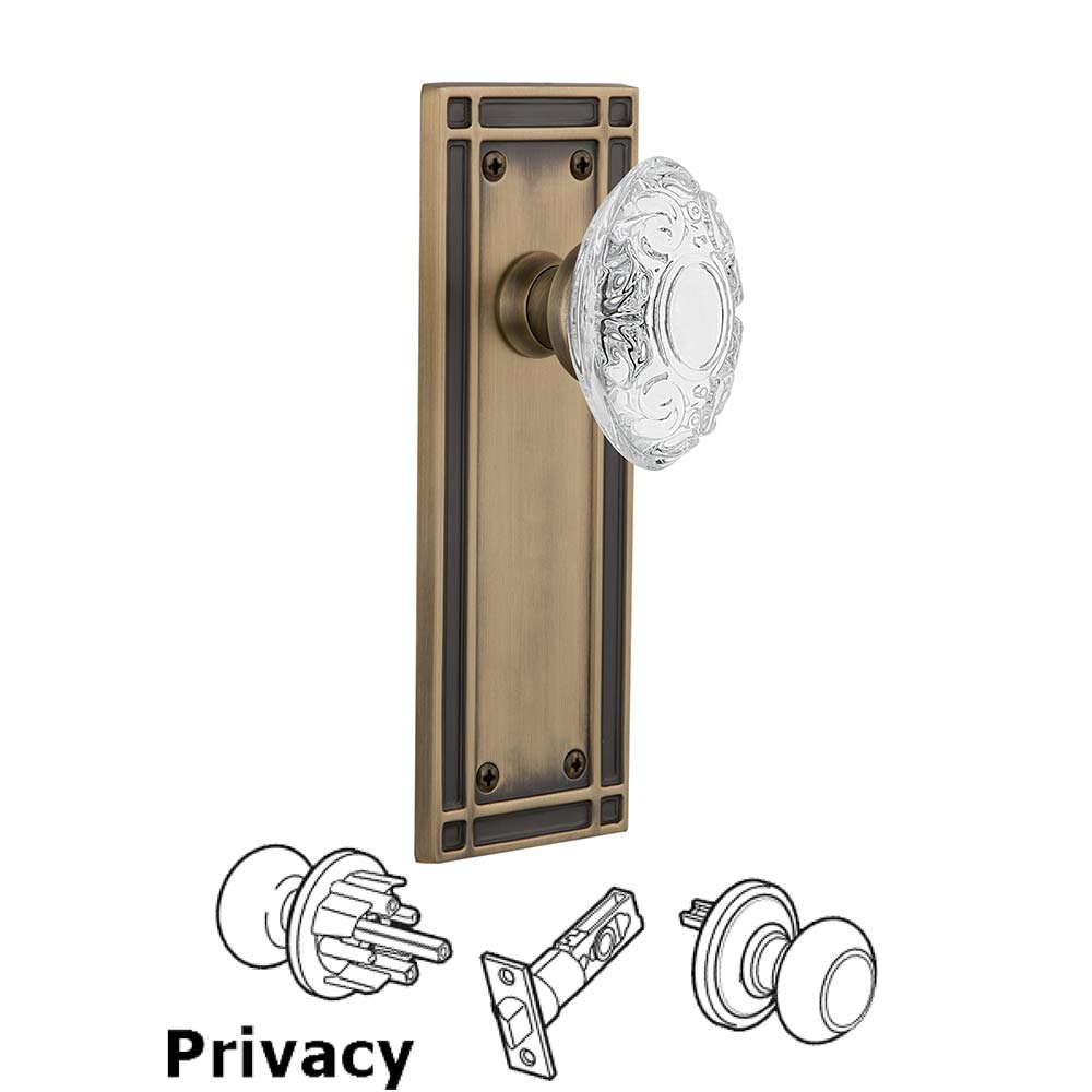Privacy - Mission Plate With Crystal Victorian Knob in Antique Brass