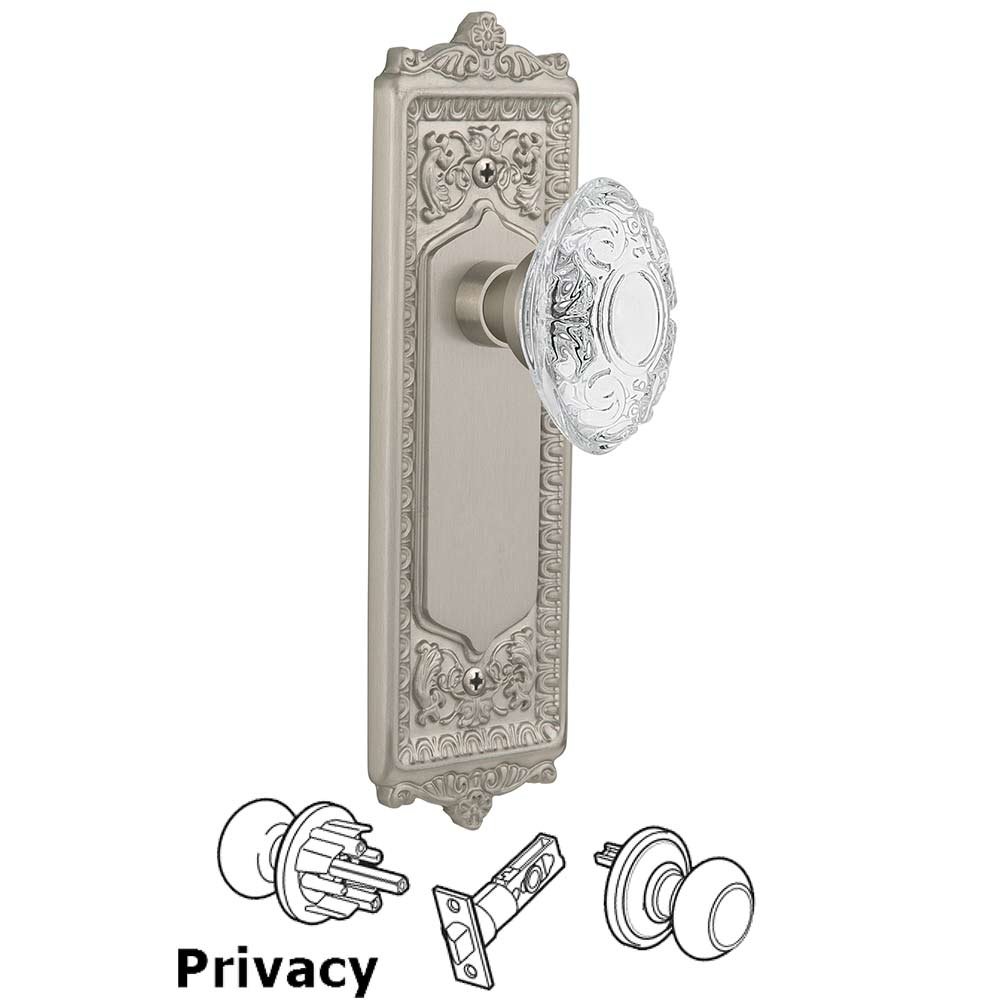 Privacy - Egg & Dart Plate With Crystal Victorian Knob in Satin Nickel