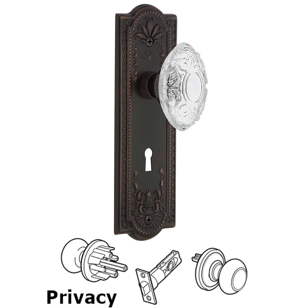 Privacy - Meadows Plate With Keyhole and Crystal Victorian Knob in Timeless Bronze