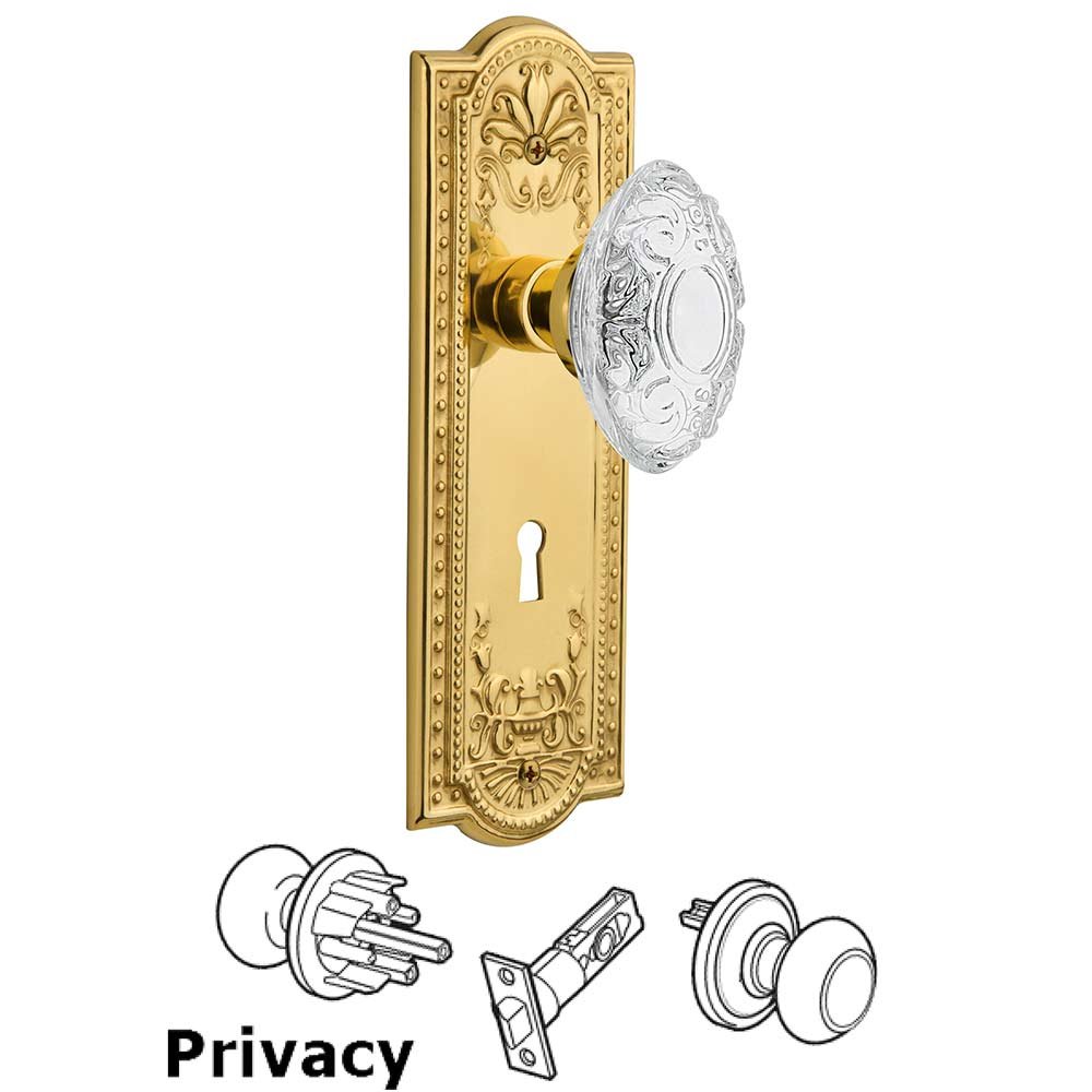 Privacy - Meadows Plate With Keyhole and Crystal Victorian Knob in Polished Brass