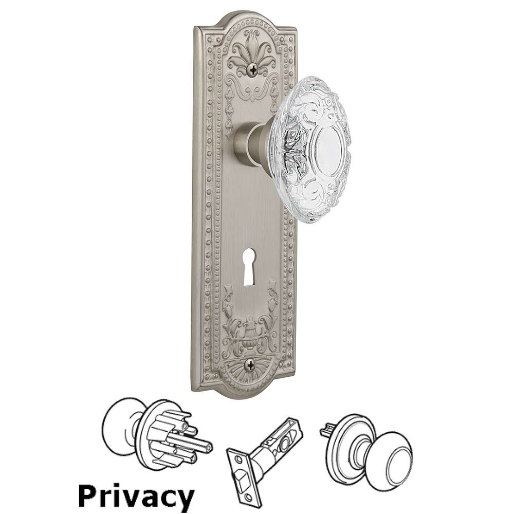 Privacy - Meadows Plate With Keyhole and Crystal Victorian Knob in Satin Nickel