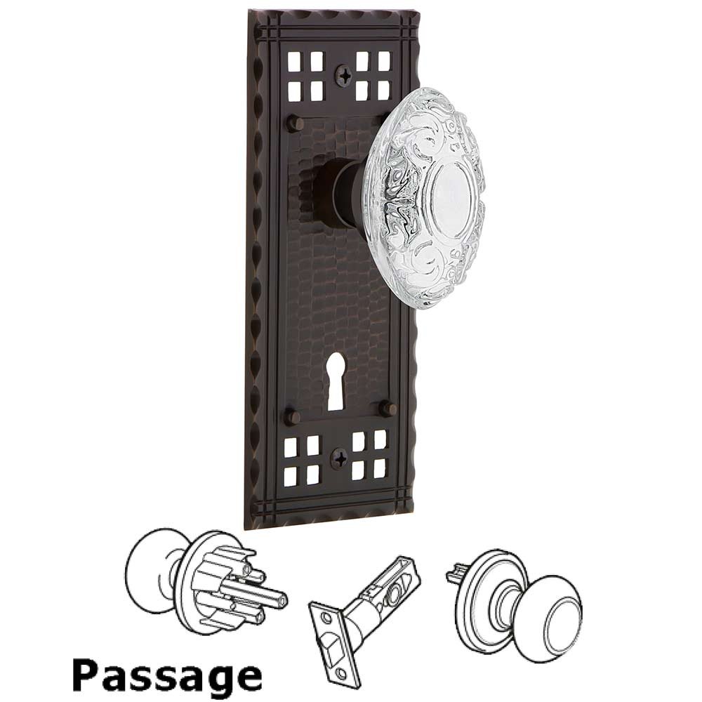 Passage - Craftsman Plate With Keyhole and Crystal Victorian Knob in Timeless Bronze