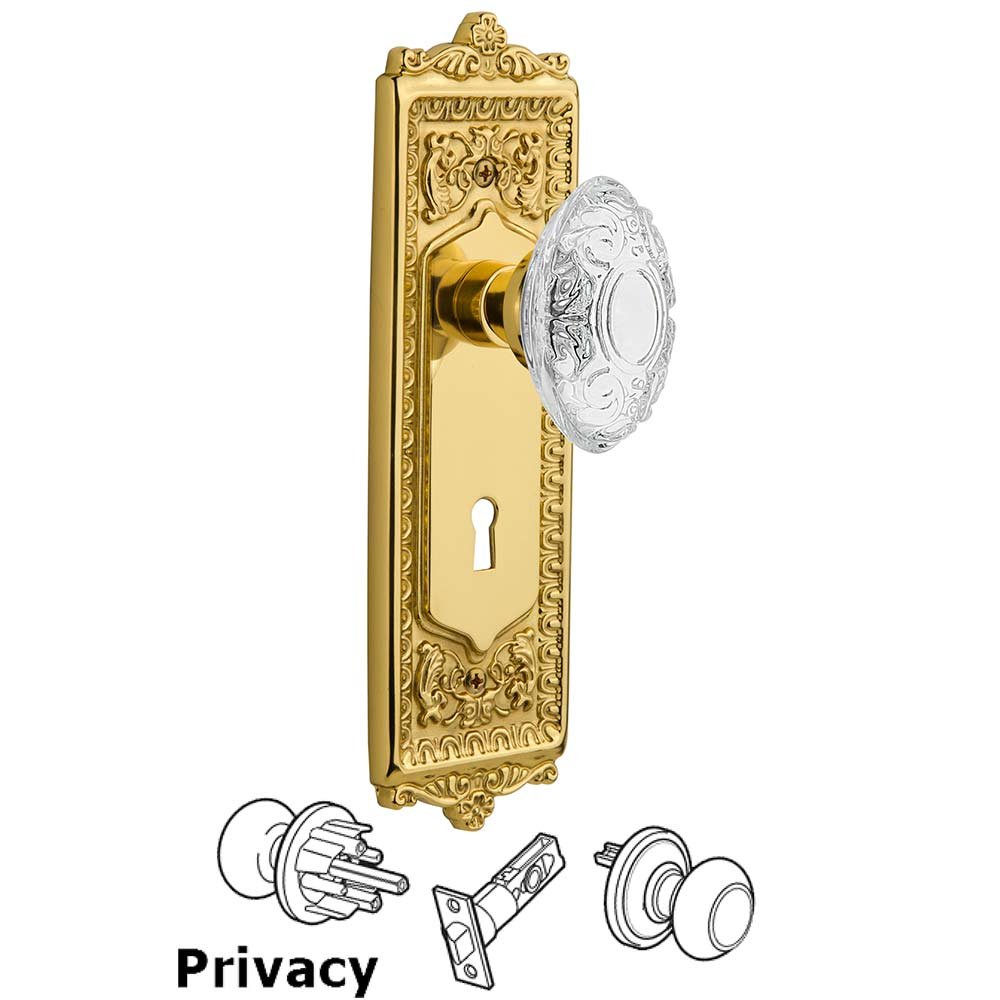 Privacy - Egg & Dart Plate With Keyhole and Crystal Victorian Knob in Polished Brass