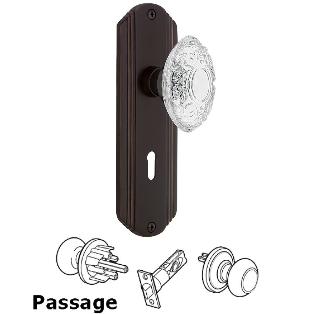 Passage - Deco Plate With Keyhole and Crystal Victorian Knob in Timeless Bronze
