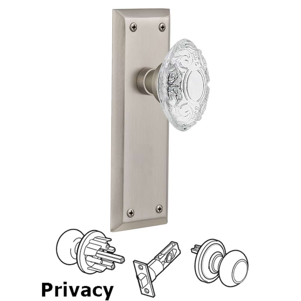 Privacy - New York Plate With Crystal Victorian Knob in Satin Nickel