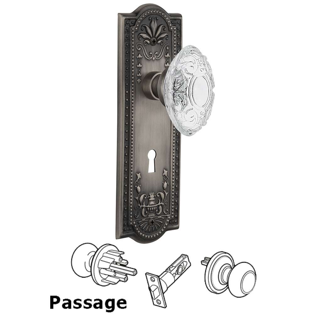 Passage - Meadows Plate With Keyhole and Crystal Victorian Knob in Antique Pewter