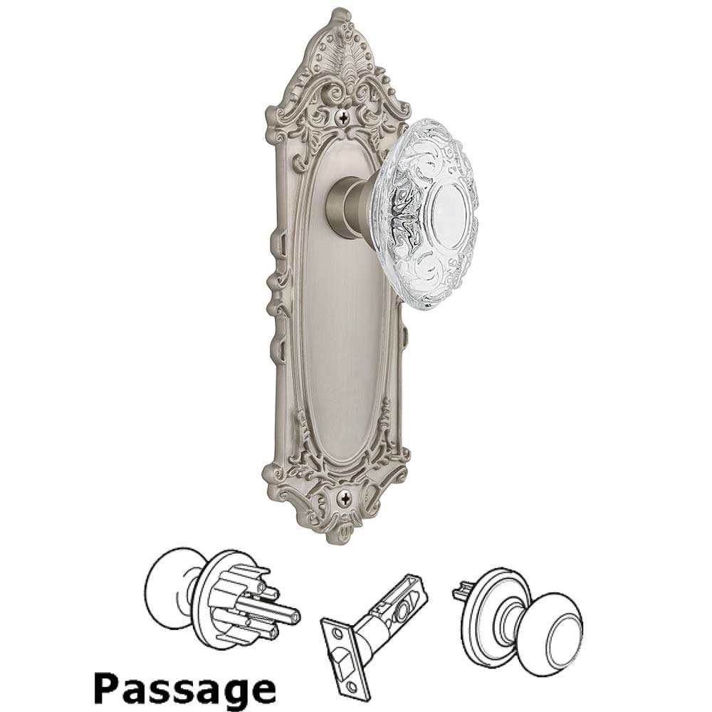 Passage - Victorian Plate With Crystal Victorian Knob in Satin Nickel