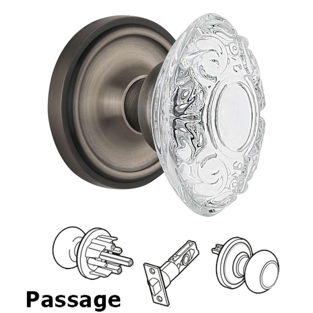 Passage - Classic Rosette With Crystal Victorian Knob in Antique Pewter