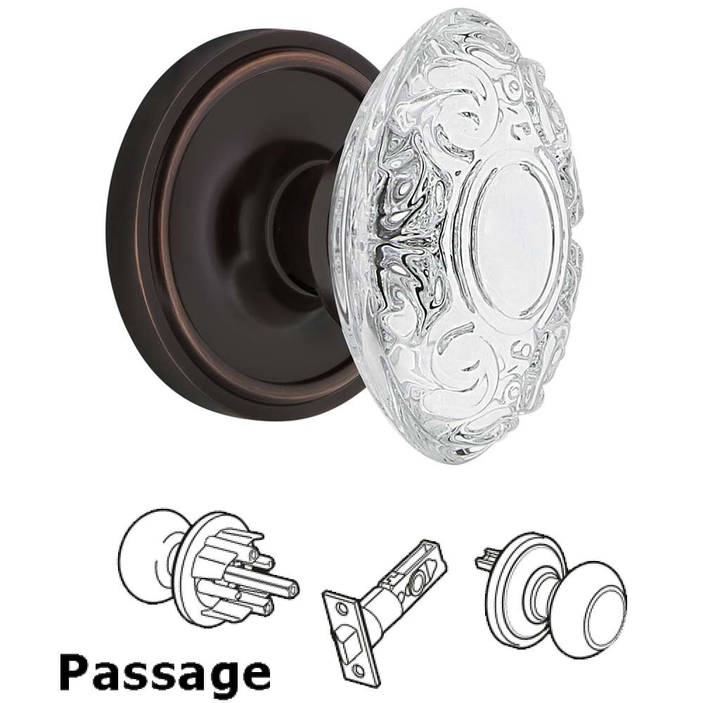 Passage - Classic Rosette With Crystal Victorian Knob in Timeless Bronze