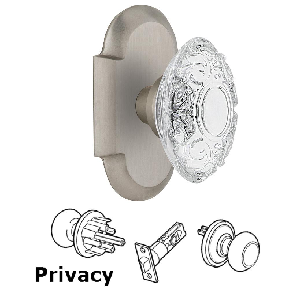 Privacy - Cottage Plate With Crystal Victorian Knob in Satin Nickel