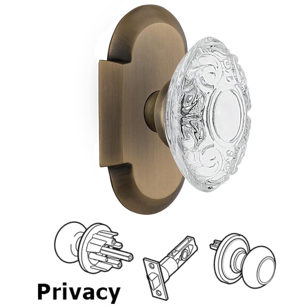 Privacy - Cottage Plate With Crystal Victorian Knob in Antique Brass