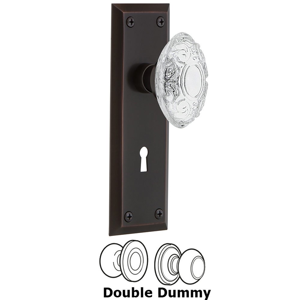 Double Dummy - New York Plate With Keyhole and Crystal Victorian Knob in Timeless Bronze