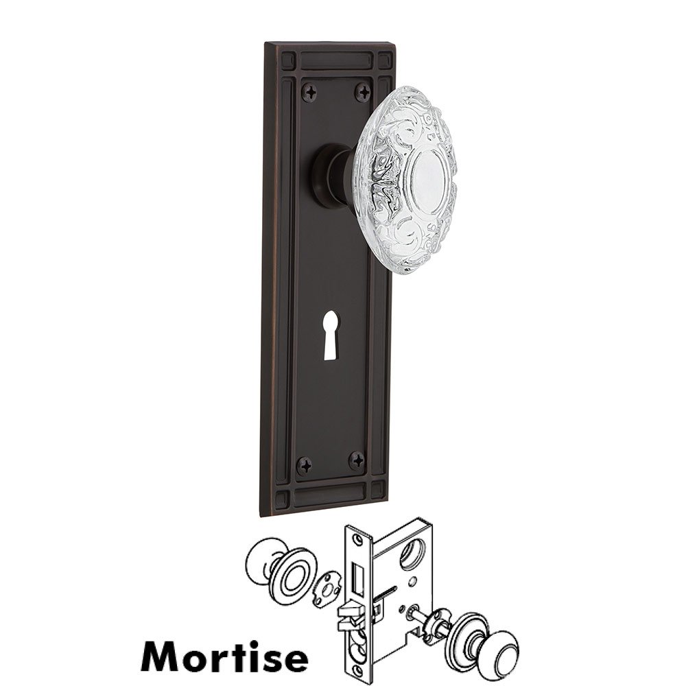Mortise - Mission Plate With Crystal Victorian Knob in Timeless Bronze