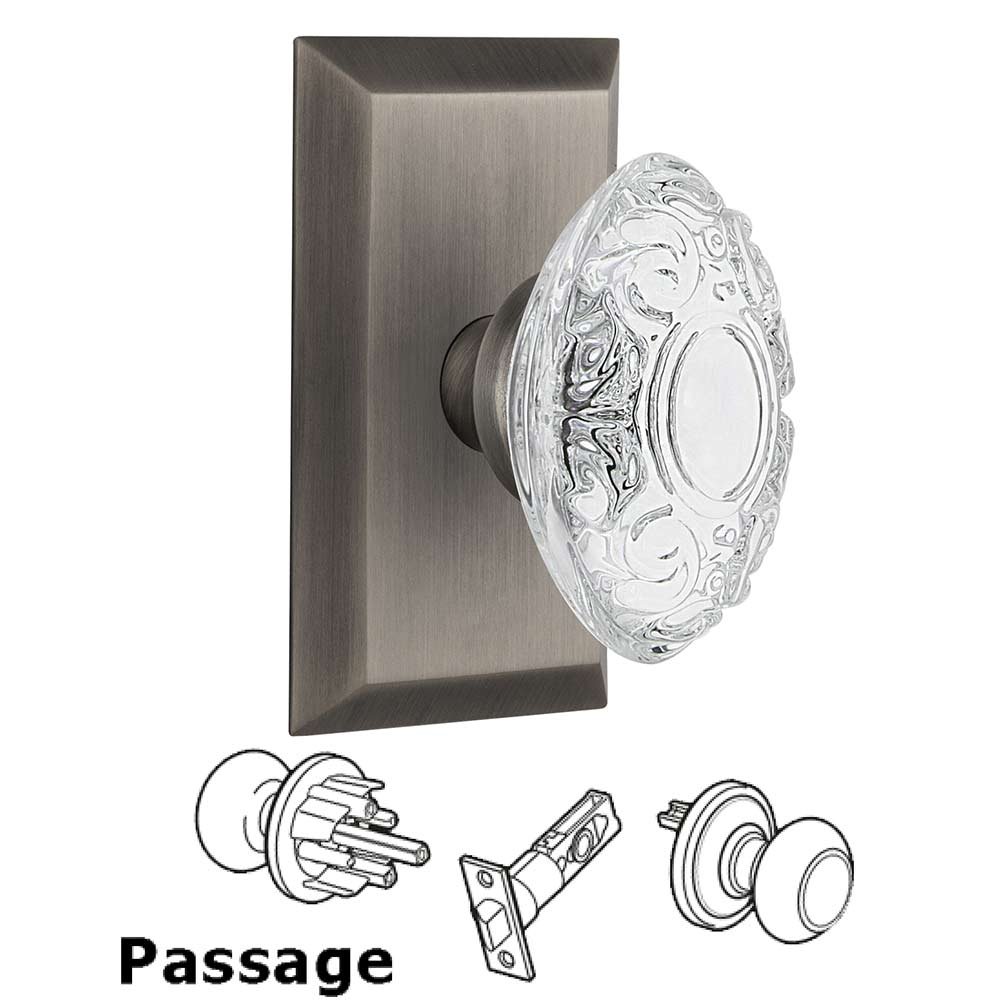 Passage - Studio Plate With Crystal Victorian Knob in Antique Pewter