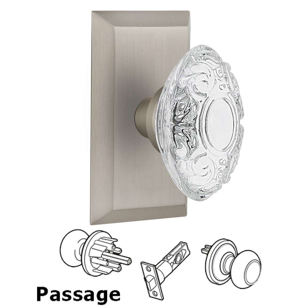 Passage - Studio Plate With Crystal Victorian Knob in Satin Nickel