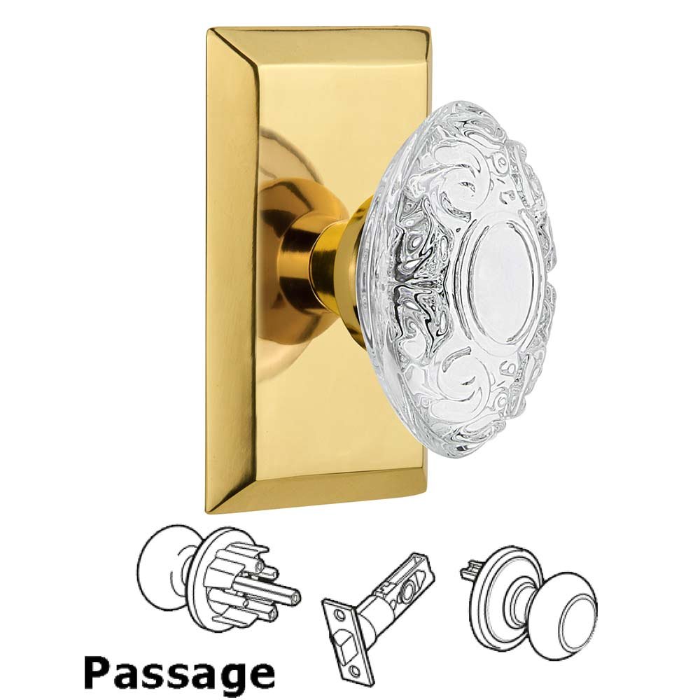 Passage - Studio Plate With Crystal Victorian Knob in Polished Brass