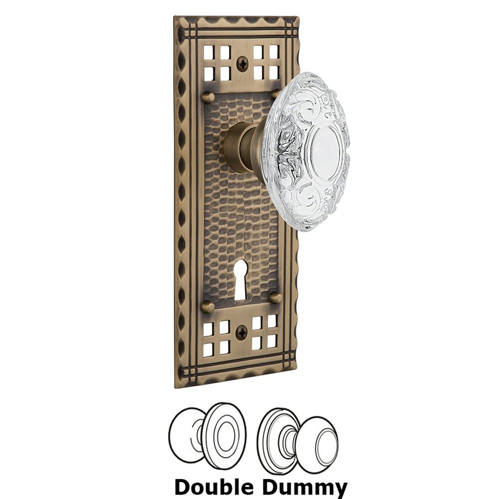 Double Dummy - Craftsman Plate With Keyhole and Crystal Victorian Knob in Antique Brass
