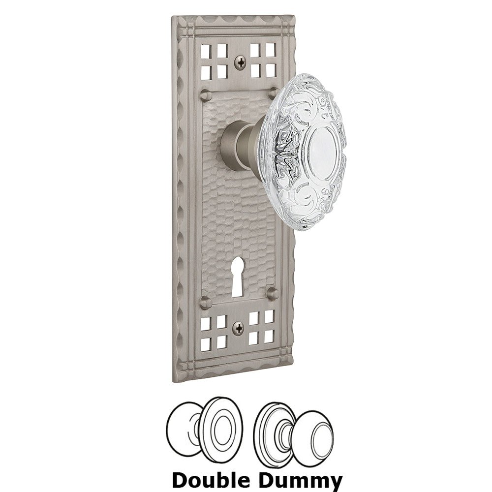 Double Dummy - Craftsman Plate With Keyhole and Crystal Victorian Knob in Satin Nickel