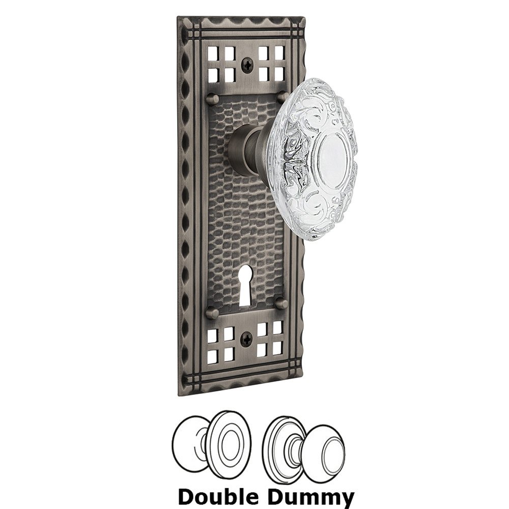 Double Dummy - Craftsman Plate With Keyhole and Crystal Victorian Knob in Antique Pewter